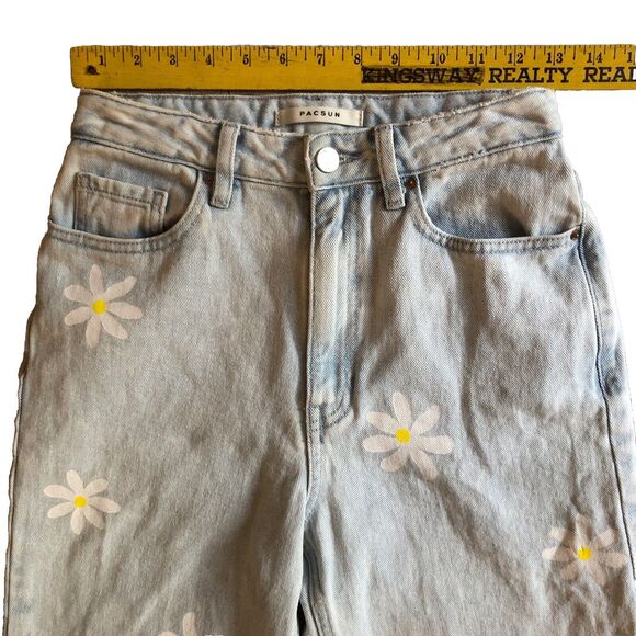 PacSun 90s Boyfriend Daisy Paint Jeans Womens Size 26 Light Wash High Rise Denim - Picture 10 of 15